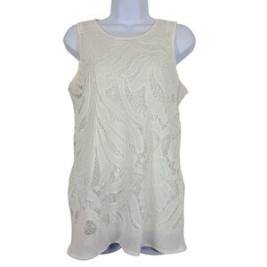 Grace Elements Ivory Lace Tank Top Sleeveless Sheer Overlay Blouse Size S